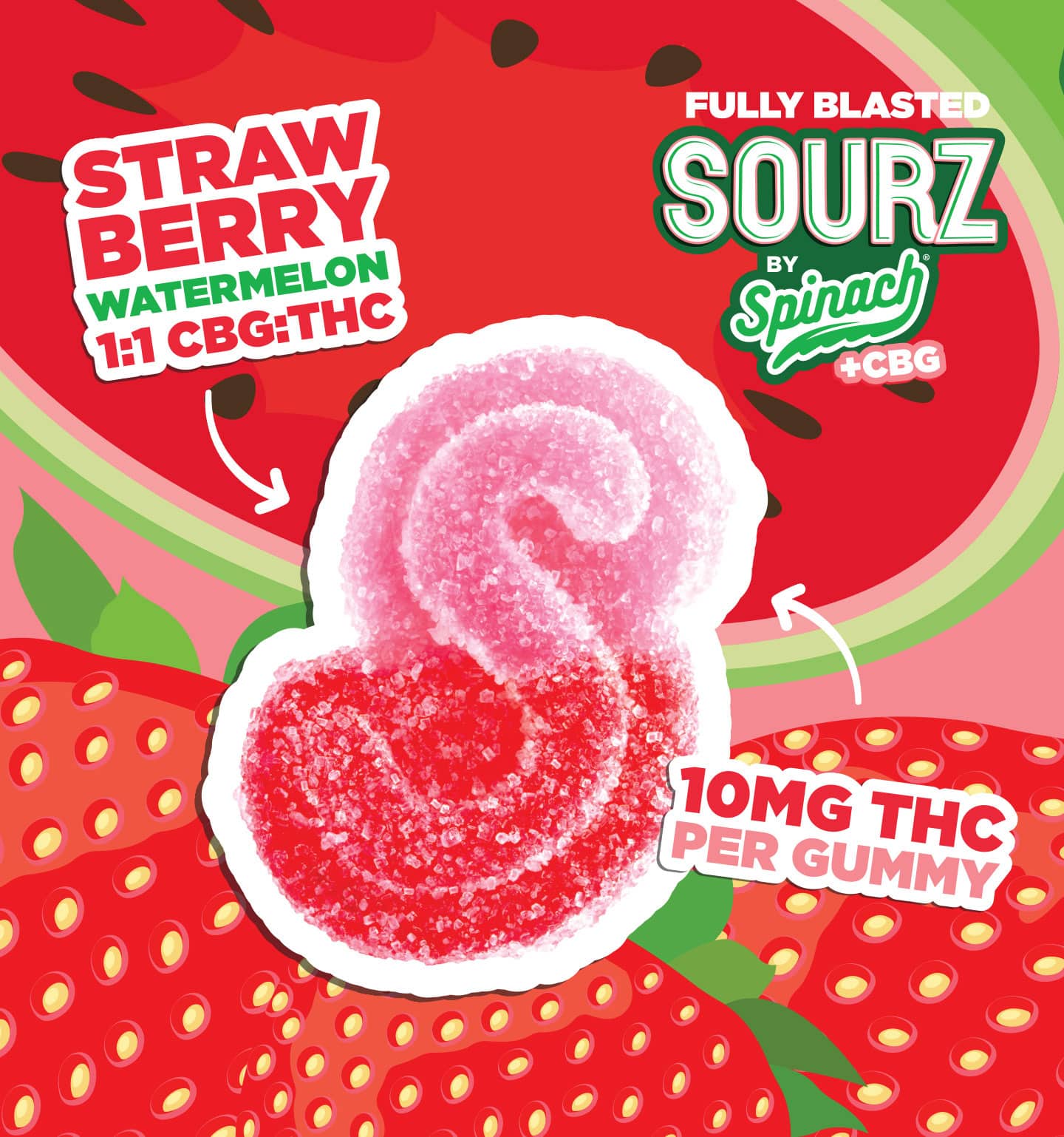Fully Blasted Strawberry Watermelon 1:1 CBG THC Gummy