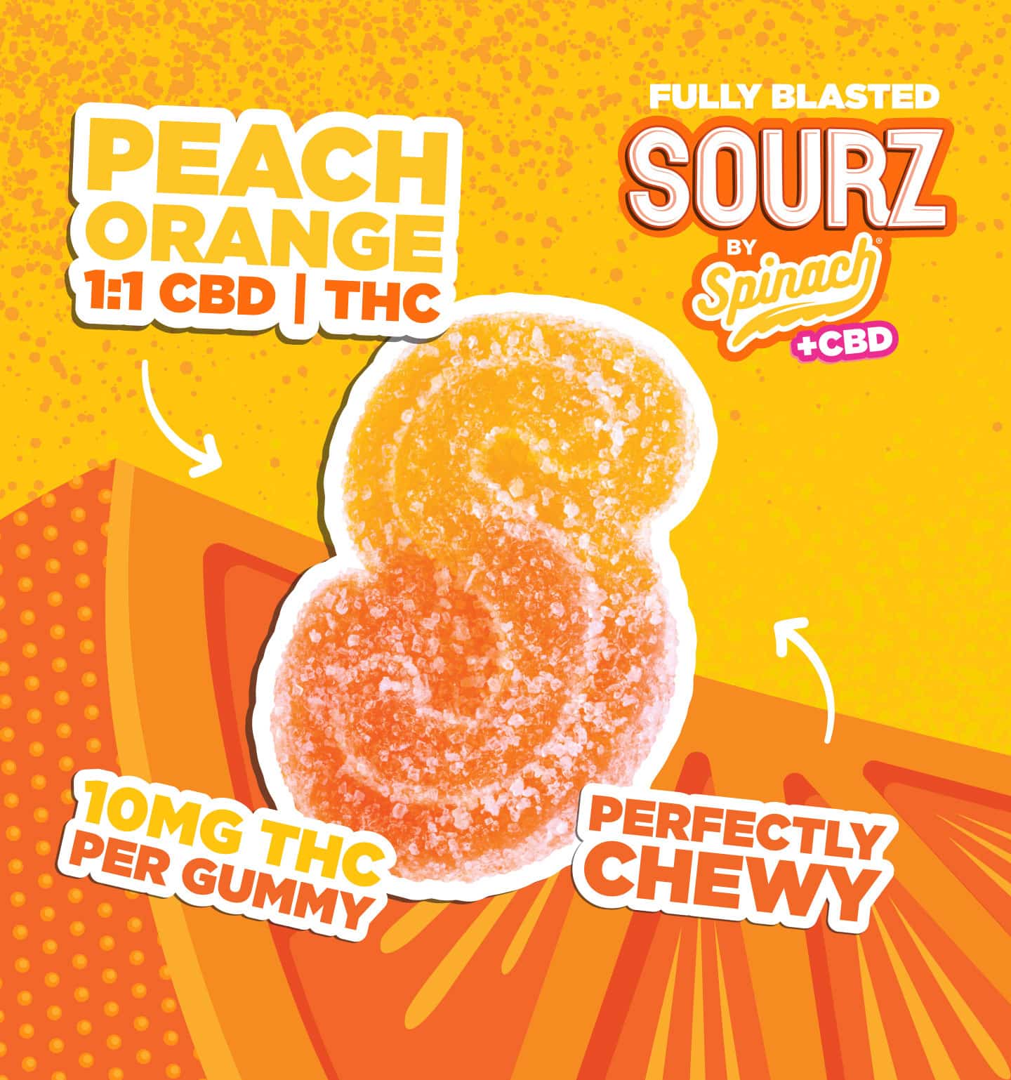 Fully Blasted Peach Orange 1:1 THC CBD Gummy